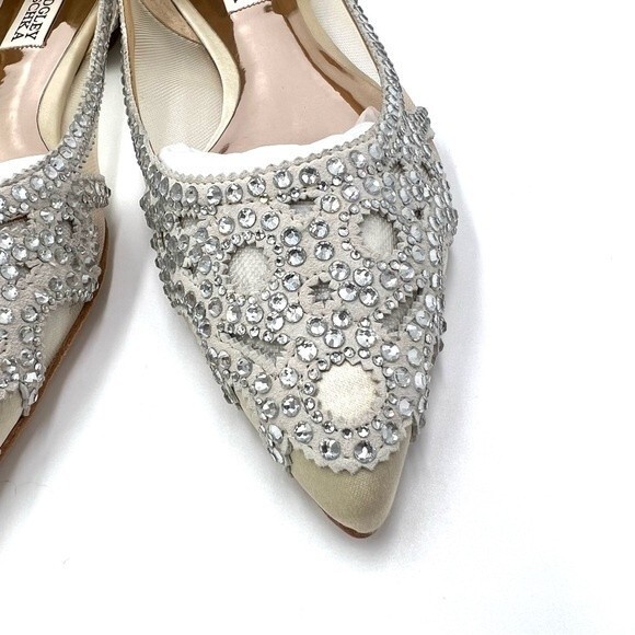 Badgley Mischka BHLDN Size‎ 6.5 Gigi Point Toe Jeweled Ivory Ballet Flats Shoes - Picture 7 of 15